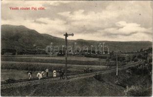 1911 Puj, Pui (Hunyad); vasúti részlet Puj előtt, vasútépítés, hajtány / railway construction, handcar (EK)