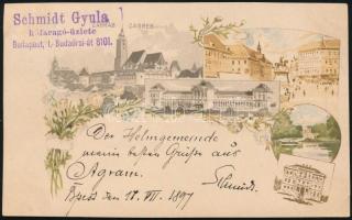 1897 Millenniumi képeslapcímoldali nyomat nélkül, Színesszámú 2kr bérmentesítéssel. RRR!