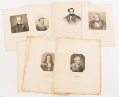 XVIII-XIX. sz. 12 db portré rézmetszet, híres államférfiak, művészek. Lapméret kb 26x22 cm