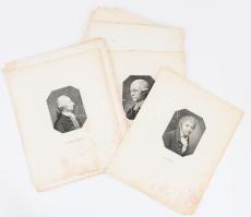 XVIII-XIX. sz. 22 db portré rézmetszet, híres államférfiak, művészek. Lapméret kb 26x22 cm