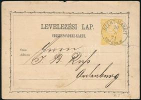 1871 2kr díjjegyes levelezőlap "SZENT-MARGIT / SOPRON.M."