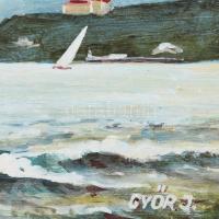 Győr jelzéssel: Balatoni vitorlások. Olaj, karton. Dekoratív fakeretben. 21x29,5 cm