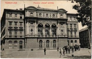 1911 Temesvár, Timisoara; Ferenc József színház, villamos, lovaskocsi / theatre, tram, horse-drawn carriage