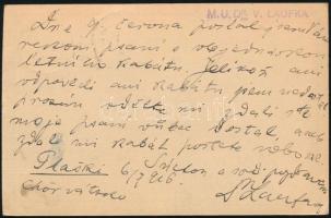 1916 Ajánlott 5f díjjegyes levelezőlap 25f díjkiegészítéssel Prágába "PLASKI"