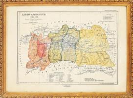 ca 1910 Liptó vármegye térképe hivatalos adatok alapján átdolgozta: Czakó István, 1 : 300.000, Bp., Magyar Földrajzi Intézet R.T., 34,5x47 cm Üvegezett keretben