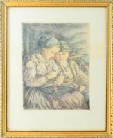 Glatz Oszkár (1872-1958) - Prihoda István (1891-1956): Betűvetés. Színezett rézkarc, papír. Jelzett (Glatz Oszkár). Üvegezett fakeretben. 35,5x26,5 cm.