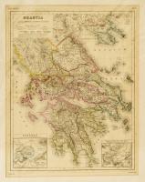 Görögország térképe. Litografált térkép az Atlas Antiqusból. Heinrich Kiepert munkája. 34x44 cm Paszpartuban