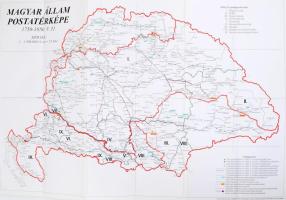 1999 Magyar állam postatérképe 1750-1850 Siposné könyvének melléklete, 1 : 1.500.000, jó állapotban, 65 x 45 cm