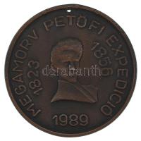 1989. "Megamorv Petőfi Expedíció 1823-1856" kétoldalas öntött bronz emlékérem, Petőfi Sándor hamvai megtalálása után (~72mm) T:AU, lyukasztott