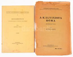 Kapossy János: Maulbertsch a szombathelyi püspöki palotában. Acta Savariensia 3. Szombathely, 1943, Martineum, 23+(1) p.+ 8 (fekete-fehér képek) t. Kiadói papírkötés, foltos borítóval, kisebb lapszéli foltokkal. + Kovács Gábor: A kálvinista Róma. Szociográfiai vázlat. A Huszadik Század Könyvtára 63. Bp., 1917, Politzer Zsigmond és Fia, 53+(3) p. Kiadói papírkötés, sérült, szétvált borítóval, néhány kissé sérült lappal, intézményi bélyegzővel.