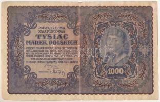Lengyelország 1919. 1000M vízjeles papíron "B 385941" T:F erős papír Poland 1919. 1000 Marks watermark paper "B 385941" C:F strong paper Krause P#29b