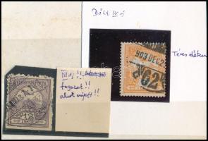 1900 Turul 12f alul vágva + 1906-os Turul 3f téves évszámú bélyegzéssel