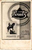 Kolozsvár, Cluj; Az Ön filmje Perutz Film! Mátyás király szobor. Foto Élet Országos Jubiláris Fotokiállítása emlékére 1941. / statue, monument. Perutz Film advertisement (fl)