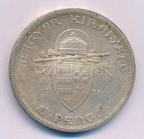 1938. 5P Ag "Szent István" T:AU,XF patina Adamo P8.1