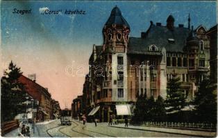 Szeged, Corso kávéház, villamos (fl)