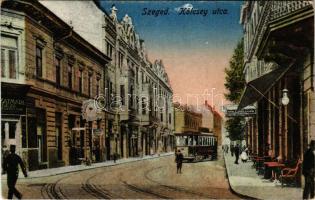 Szeged, Kölcsey utca, villamos, Royal szálloda, Gottschall hölgy fodrász, Szatmári Géza üzlete (EK)