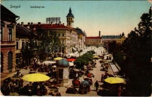 1910 Szeged, Széchenyi tér, piac, üzletek (kis szakadás / small tear)
