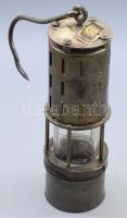 Nagyobb méretű bányászlámpa, réz, fém, üveg, jelzett, m: 28 cm