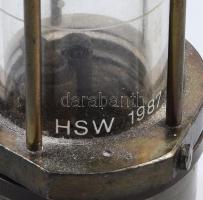 Nagyobb méretű bányászlámpa, réz, fém, üveg, jelzett, m: 28 cm