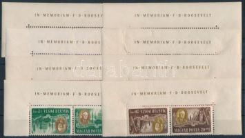 1947 Roosevelt sor fordított képállású párokban, ívszéllel, a 20f részben letépett ívszéllel (50.000)