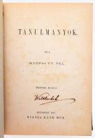 Hunfalvy Pál: Tanulmányok. Bp., 1881, Ráth Mór, IX+(3)+368+(2) p. Második kiadás. Aranyozott gerincű félvászon-kötésben, helyenként kissé foltos lapokkal, tulajdonosi névbejegyzéssel.