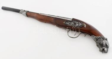 Medve figurás replika vadászpuska, kis hiánnyal, h: 65 cm