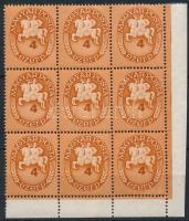 1946 Lovasfutár 4 ezer P ívsarki 9-es tömb elcsúszott értékszámokkal