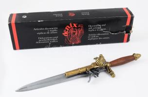 Denix Francia tőr-pisztoly (XVIII. sz.) replika, dobozában, h: 37 cm