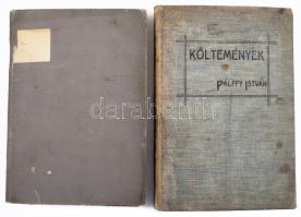2 db könyv: Pálffy István: Költemények. Székesfehérvár, 1913, Csitári K. és Társa-ny., 1 (címkép) t.+ 165+(3) p. Egyetlen kiadás. Kiadói egészvászon-kötés, viseltes, foltos borítóval, helyenként foltos lapokkal. + Halmos Cecilia: Egy költő élete. Regényes történet a XVI. századból. Pozsony, [1914], Angermayer Károly-ny., VII+(1)+192 p. Egyetlen kiadás. Átkötött egészvászon-kötésben, kissé viseltes állapotban, helyenként kissé sérült, foltos lapokkal, tulajdonosi bélyegzővel.