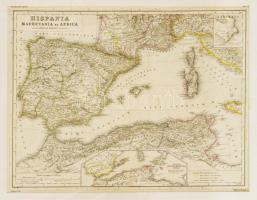 [A Földközi tenger, Spanyolország]. Hispania Mauretania et Africa Litografált térkép Heinrich Kiepert Atlas Antiqus c. munkájából. 34x44 cm Paszpartuban