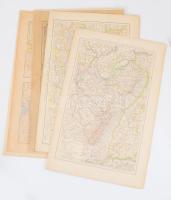 ca 1890 17 db térkép: Német tartományok, Svájc, Franciaország Litografált térképek 50x40 cm és 40x30 cm méretben