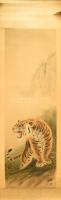 Olvashatatlan jelzéssel, távol-keleti alkotó: Tigris. Akvarell, selyem, papírra kasírozva. Feltekerve. Lapszéli szakadásokkal, gyűrődésekkel. Ábrázolás ép. 126x42 cm