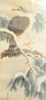 Olvashatatlan jelzéssel, távol-keleti alkotó: Ragadozómadár. Akvarell, selyem. Feltekerve. 123x39 cm