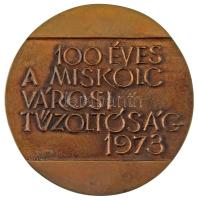 1973. "100 éves a Miskolc városi tűzoltóság" kétoldalas, öntött bronz emlékplakett (102mm)...