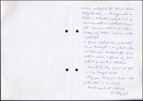 1998 Kodolányi Gyula (1942-) Kossuth-díjas költő, műfordító, irodalomtörténész sajátkezű levele, aut...