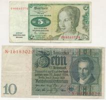 Német Birodalom / Weimari Köztársaság 1929. 10M + Német Szövetségi Köztársaság 1980. 5M "B 0303763 V" T:VG, pici anyaghiány German Empire / Weimar Republic 1929. 10 Reichsmark + Federal Republic of Germany 1980. 5 Mark "B 0303763 V" C:VG, tiny missing material Krause P#30b, P#180a