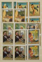 Festmény és egyéb négyestömb sorok, Bélyegnap ívek, ívdarabok (+ kevés USA) 10 lapos, közepes Schaubek berakóban