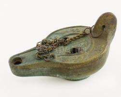 Keleti bronz mécsestartó, h: 10,5 cm