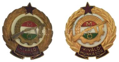 1965. "Kiváló Parancsnok" műgyantás fém kitüntető jelvény + "Kiváló Munkásőr" aranyozott műgyantás fém kitüntető jelvény T:AU