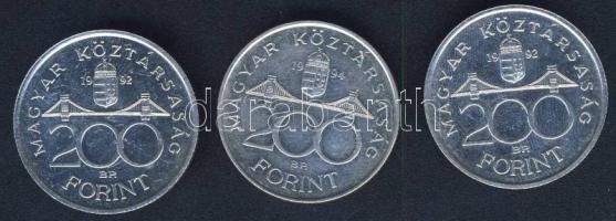 1992-94. 200Ft Ag "MNB" (2x) + "Deák" (1x) T:2,2- k.