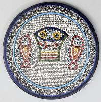 Dísztányér, mozaikot imitáló mintával, mázhibával, d: 22 cm