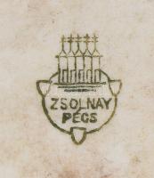 Zsolnay porcelán krémes tégely, jelzett, kopással, m: 5,5