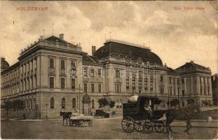 1909 Kolozsvár, Cluj; Kir. Ítélőtábla, lovaskocsik / court, horse-drawn carriages (EB)