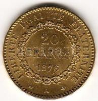 Franciaország 1876 20Fr 6,4516g arany T:2   aranyáron !