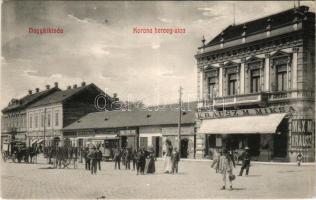 Nagykikinda, Kikinda; Korona herceg utca, Krausz M. Miksa, Vetye Lajos, Stein Peter, Marko Bogdán, Joanovits M. és Fia, Radovits üzlete, omnibusz, piac / street view, shops, omnibus, market (EK)