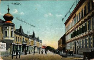 Vinkovce, Vinkovci; Palaca Brodske im. opcine, Kr. velika gimnazija / grammar school, palace, pharmacy, publsiher's shop (kopott sarkak / worn corners)