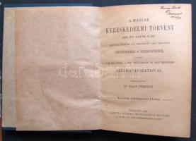 1901 A Magyar Kereskedelmi Törvény (1875. Évi XXXVII. T.-Cz.) valamint Elvi Határozataival Dr. Nagy Ferencz összeállításában, Lampel Róbert (Wodianer) kiadásában, jó állapotban kisebb gerinc sérüléssel