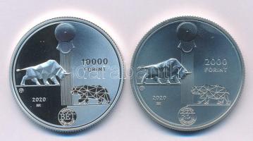 2020. 2000Ft Cu-Ni "30 éves a Budapesti Értéktőzsde" kapszulában + 10.000Ft Ag "30 éves a Budapesti Értéktőzsde" kapszulában T:BU,PP Adamo EM402, EM403