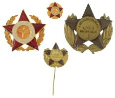 1953. "A Belkereskedelem Kiváló Dolgozója I" rátétes, részben aranyozott fém jelvény miniatűr kitűzővel + DN(~1960-1970) "A Külkereskedelem Kiváló Dolgozója" aranyozott, műgyantás fém jelvény miniatűrrel T:AU