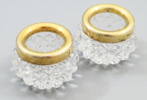 Orosz aranyozott ezüst (Ag) peremű kristály fűszerkínáló pár, jelzett, kopással, d: 5,5 cm